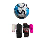 Unes 5 No Mavi Çizgili Futbol Topu Kaleci Eldiveni Ve Tekmelik 3'Lü Set (Pompa Hediyeli),Mavikırmızıpembe 10