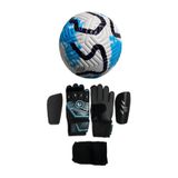 Unes 5 No Mavi Çizgili Futbol Topu Kaleci Eldiveni Ve Tekmelik 3'Lü Set (Pompa Hediye),Mavimavisiyah 7