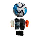 Unes 5 No Mavi Çizgili Futbol Topu Kaleci Eldiveni Ve Tekmelik 3'Lü Set (Pompa Hediye),Mavimavituruncu 7