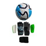 Unes 5 No Mavi Çizgili Futbol Topu Kaleci Eldiveni Ve Tekmelik 3'Lü Set (Pompa Hediye),Mavimaviyeşil 6