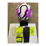 UNES 5 NO MOR FUTBOL TOPU KALECİ ELDİVENİ VE TEKMELİK SETİ POMPA HEDİYELİ - BEDEN: 8, MOR SARI SARI