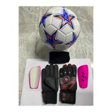 UNES 5 NO YILDIZ DESENLİ FUTBOL TOPU KALECİ ELDİVENİ VE TEKMELİK SETİ POMPA HEDİYELİ - BEDEN: 6, LACİ KIRMIZI PEMBE