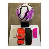 UNES 5 NO YILDIZLI FUTBOL TOPU KALECİ ELDİVENİ VE TEKMELİK SETİ POMPA HEDİYELİ - BEDEN: 10, MOR TURUNCU PEMBE