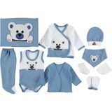 Uni 10 Lu Organik Panda Lüx Zıbın Set Hastane Çıkışı Hediyelik - Mavi - Indigo - 0 - 3 Ay