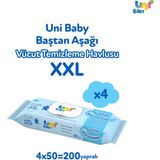 Uni Baby 200 Yaprak XXL Vücut Temizleme Havlusu 4'lü Hassas Ciltler İçin Dermatolojik Test Edilmiş