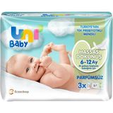 Uni Baby Hassas Dokunuş 156 Yaprak Parfümsüz 3x52 Beyaz Islak Mendil