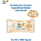 Uni Baby Pure Comfort Beyaz Sabun Kokulu Hipoalerjenik Islak Mendil 12'Li Paket (Toplam 1080 Yaprak) – Hassas Ciltler İçin