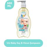 Uni Baby Saç ve Vücut Şampuanı 500 ml – Doğal Kaynaklı Içerikler, %70’e Varan Nemlendirme / 3 Lü Set