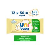Uni Baby Sensitive Bambu & Pamuk Özlü Islak Bebek Mendil 12x50 600 Yaprak 12'li Set