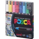 Uni-Ball Posca 0.7 Su Bazlı Poster Kalemi Markörü Ana Renk 8 Li