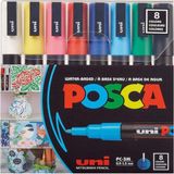 Uni-Ball Posca 0.9-1.3 Su Bazlı Poster Markörü 8 Li Pc-3m/8c Ana Renkli Kalem Seti
