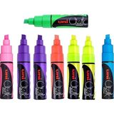 Uni Chalk Markör Su Bazlı Sıvı Kara Tahta Kalemi-(Metal Yüzey,cam) 8.0 Mm. Kesik Uç (8'li Set)