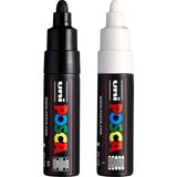 Uni Pc-7m Marker Sanat Kalemi - Büyük Mermi Ucu - 4,5-5,5 mm Uç - [2'li Paket] - Siyah ve Beyaz - Standart