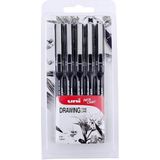 Uni | Pin 200 Teknik Çizim Kalemi Seti, 5'li, Siyah, Suya ve Solmaya Dayanıklı Pigment Mürekkep - Pin 200 Set
