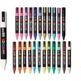Uni Posca 20'li Set Renkli Permanent Markerler Simli ve Standart Ölçü ile Kullanıma Uygun