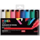 Uni Posca Marker Kalem 8'li Renkli Keçeli Kalem Seti 8mm Standart Ölçü ile Çeşitli Yüzeylerde Kullanım