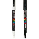 Uni Posca Marker Kalem Pc-3m (0.9-1.3mm) 2'li Set Siyah ve Beyaz - Renkli - Standart