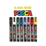 Uni Posca Marker Kalem Pc-3m (0.9-1.3MM) 8'li Ana Renk Set
