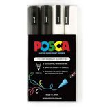 Uni Posca Marker Kalem Pc-5m (1.8-2.5mm) 4'lü Set Siyah ve Beyaz - Renkli - Standart