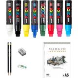 Uni Posca Marker Kalemi Çizim Seti 1 + 17K (15MM) 8'li Set - Renkli