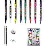 Uni Posca Marker Kalemi Çizim Seti 2 + 3m (0.9 - 1.3mm) 8'li Set - Renkli - Standart