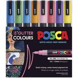 Uni Posca Marker Kalemi Pc-3m (0.9-1.3mm) Glitter Colours Simli Renkler 8'li Set - Renkli - Standart