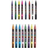 Uni Posca Marker Kalemi Pc-3m (0.9-1.3mm) Simli Renkler ve Ana Renkler 16'lı Set - Renkli - Standart