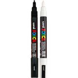 Uni Posca Markör Kalem 3M Set 0.9-1.3 mm Keçe Uçlu (Siyah/Beyaz 2'li Set)