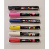 Uni Posca PC-1M 6'lı Set Renkli Kalemler Beyaz Sarı Kırmızı Mavi Pembe Siyah Standart Ölçü