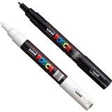 Uni Posca Pc-3m Marker Keçeli Kalem 2'li Set, Siyah ve Beyaz - Çok Renkli