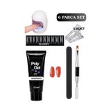 Uni Zer 6 Parça Evde Tırnak Uzatma Poly Gel Seti Protez Tırnak Yapma Mini Uv LED Uygulama Seti Kırmızı