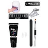 Uni Zer 6 Parça Evde Tırnak Uzatma Poly Gel Seti Protez Tırnak Yapma Mini Uv LED Uygulama Seti Şeffaf