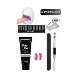 Uni Zer 6 Parça Evde Tırnak Uzatma Poly Gel Seti Protez Tırnak Yapma Mini Uv LED Uygulama Seti Sıcak Pembe