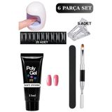 Uni Zer 6 Parça Evde Tırnak Uzatma Poly Gel Seti Protez Tırnak Yapma Mini Uv LED Uygulama Seti Soft Pembe