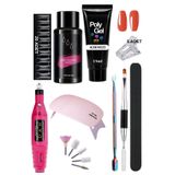 Uni zer 9 Parça Evde Tırnak Uzatma Poly Gel Seti Protez Tırnak Yapma Polijel Uygulama Full Set UV Led Red