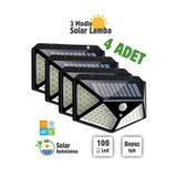 Unichrome 4'lü Paket 100 Led Güneş Enerjili Hareket Sensörlü 4 Taraflı Aplik Bahçe Bahçe Aydınlatma Lambası