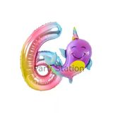 Unicorn Balina Balon 6 Yaş Set Okyanus Konsept Unicorn Yunus Balığı Ve Renkli Rakam Balon Set