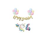 Unicorn Balonlu Kaligrafi Happy Bırthday 4 Yaş Balon Set
