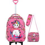 Unicorn Beslenme ve Kalemlikli 3'lü Set Ilkokul Çekçekli Çanta - Katlanır Ayak , Termal Beslenme - İlkokul Çekçekli Çanta Seti - Pembe - 40-20-28