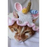 Unicorn Bucket Şapka Örgü Kedi Köpek Aksesuarları Renkli Fırfır Işıltılı Boynuz Detaylı Pet Aksesuar