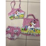 Unicorn çantalı mayo bikini, Pembe, 4-5 YAŞ