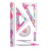 Unicorn Cetvel Takımı 30 Cm 1 Paket Metal Pergel Cetvel Gönye İletki Şeffaf Çizim Takımı Pergelli Çizim Seti 4 Parça