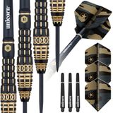 Unicorn Dart seti | Top Brass 4 | Karmaşık işlenmiş%100 pirinç varil, siyah ve altın desenli ve lazerle oyulmuş U logolu | Çelik uç | 20 g