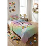 Unicorn Desenli Kadife Kumaş Çocuk Yatak Örtüsü Seti (2 Parça) Tky0022 Renkli 180 X 240