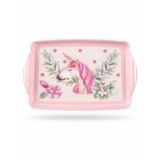 Unicorn Desenli Kaydırmaz Melamin Tepsi, 38x27 cm, Pembe, Mutfak Servis Sunum