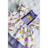 Unicorn Desenli Tül Etek Astarlı Lila Kız Çocuk Bebek Tasarım Elbise - 4 Yaş
