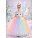 Unicorn Elbisesi Tarlatanlı Kabarık Taç Hediyeli - 3 - 4 Yaş - Çok Renkli
