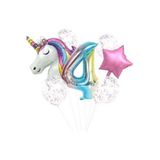 Unicorn Folyo Balon Doğum Günü Seti 4 Yaş