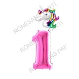 Unicorn Folyo Balon ve Fuşya Rakam Folyo Balon Seti 1