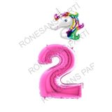 Unicorn Folyo Balon ve Fuşya Rakam Folyo Balon Seti 2